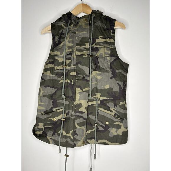 Tutorutor Jackets & Blazers - Tutorutor Womens L Jacket Military Safari Camo Vest Utility Sleeveless Hooded